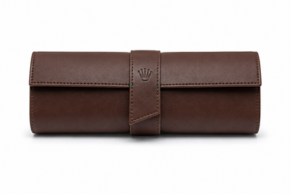 Rolex Brown Leather Watch Roll – Elegant 3-Watch Travel Case