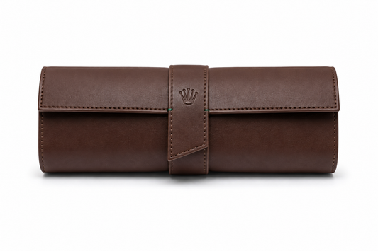 Rolex Brown Leather Watch Roll – Elegant 3-Watch Travel Case