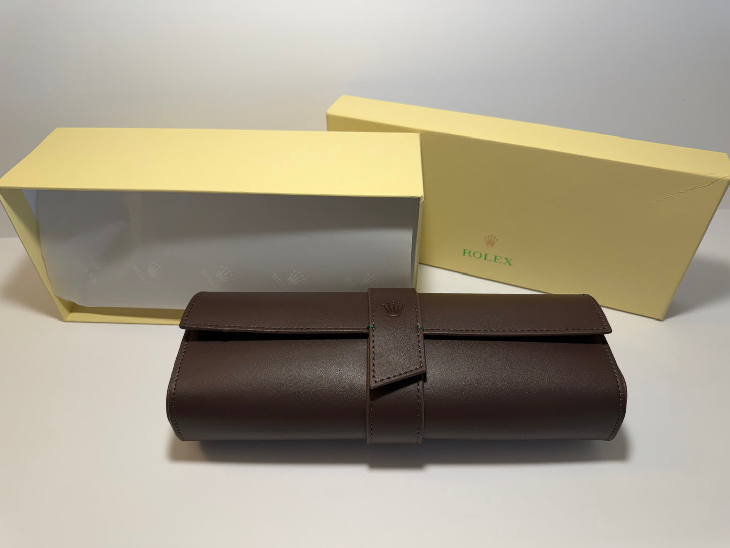 Rolex Brown Leather Watch Roll – Elegant 3-Watch Travel Case