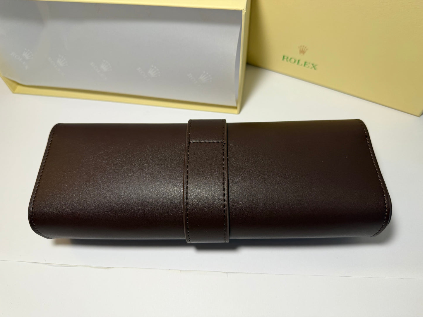 Rolex Brown Leather Watch Roll – Elegant 3-Watch Travel Case