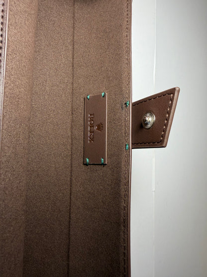 Rolex Brown Leather Watch Roll – Elegant 3-Watch Travel Case