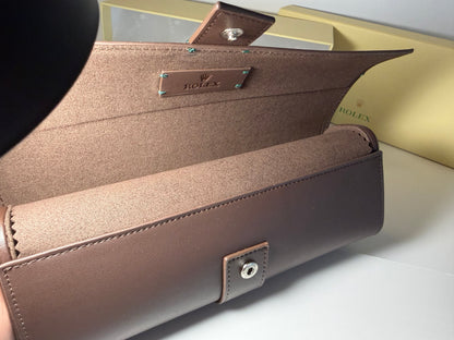 Rolex Brown Leather Watch Roll – Elegant 3-Watch Travel Case
