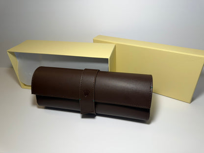 Rolex Brown Leather Watch Roll – Elegant 3-Watch Travel Case