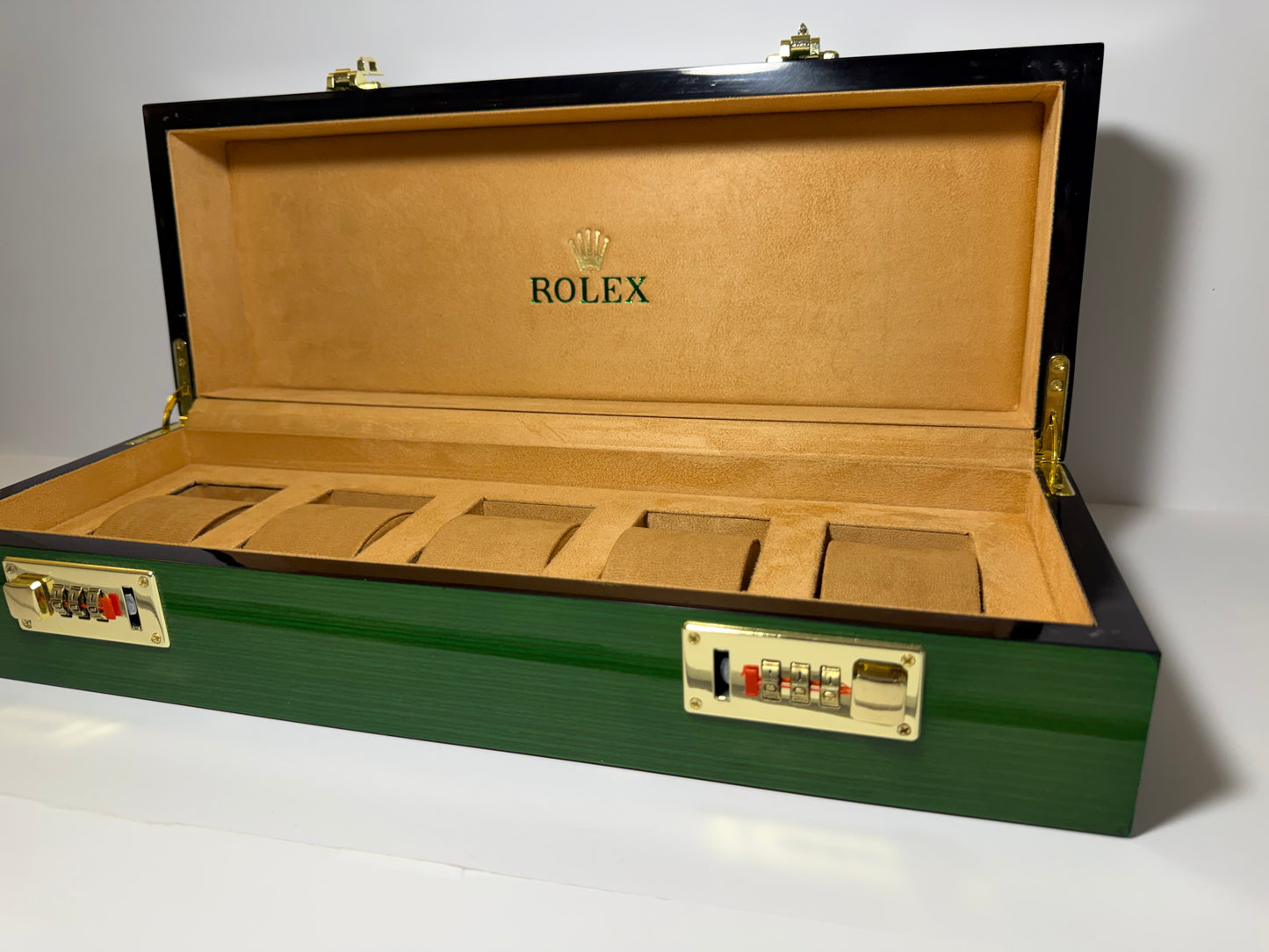 Green Rolex Lacquered Wood Box (5 slots)
