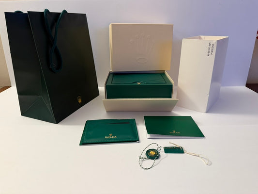 Luxury watch box set with accessories, packaging, and premium presentation layout